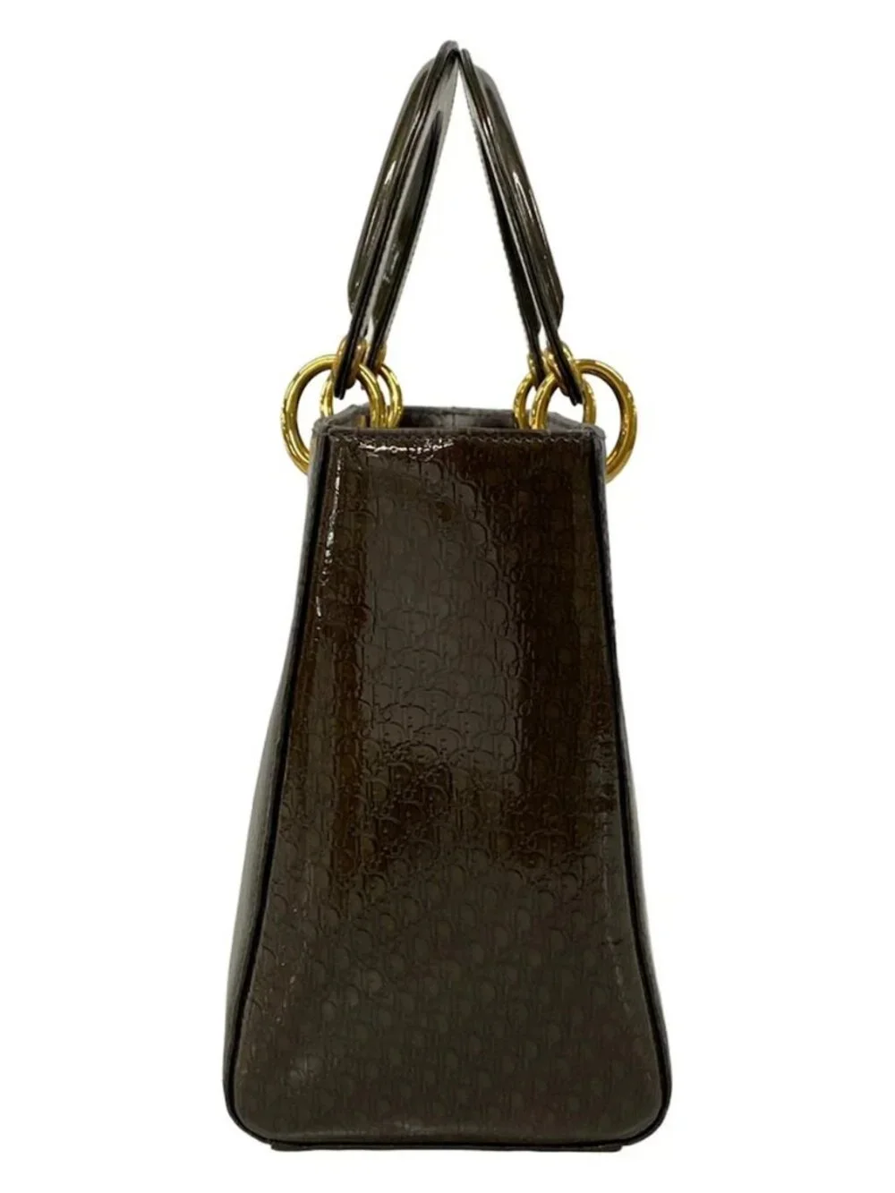 DIOR/ChristianDior Lady Dior Medium Bag Dark Brown Patent Leather Handbag